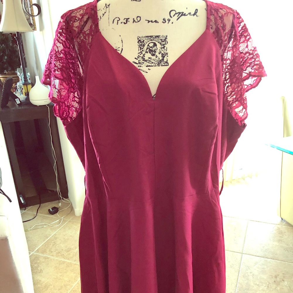 City Chic Red Lace Sleeve Dress Size 22/XL